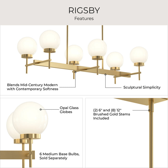 Myhouse Lighting Progress Lighting - P400471-191 - Six Light Linear Chandelier - Rigsby - Brushed Gold