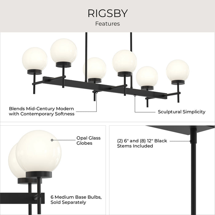 Myhouse Lighting Progress Lighting - P400471-31M - Six Light Linear Chandelier - Rigsby - Matte Black