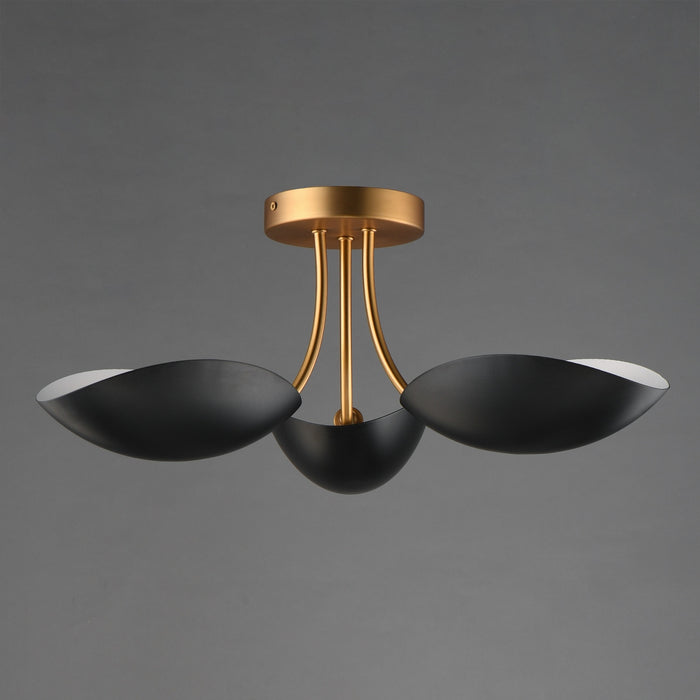 Myhouse Lighting Maxim - 10823BKNAB - Three Light Semi Flush Mount - Maris - Black / Natural Aged Brass
