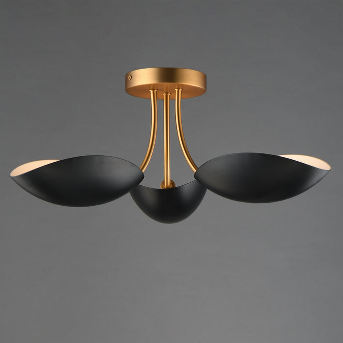 Myhouse Lighting Maxim - 10823BKNAB - Three Light Semi Flush Mount - Maris - Black / Natural Aged Brass