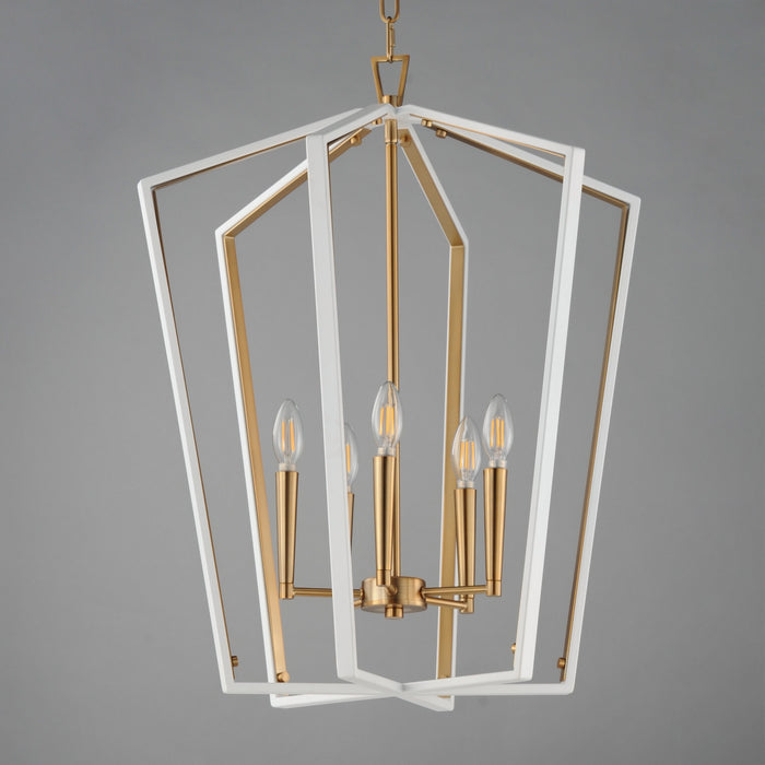 Myhouse Lighting Maxim - 28615WTNAB - Five Light Pendant - Melrose - White/Natural Aged Brass