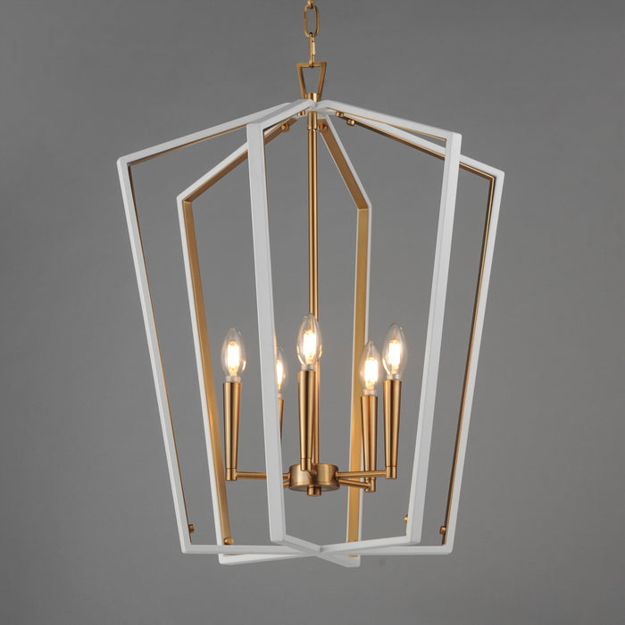 Myhouse Lighting Maxim - 28615WTNAB - Five Light Pendant - Melrose - White/Natural Aged Brass