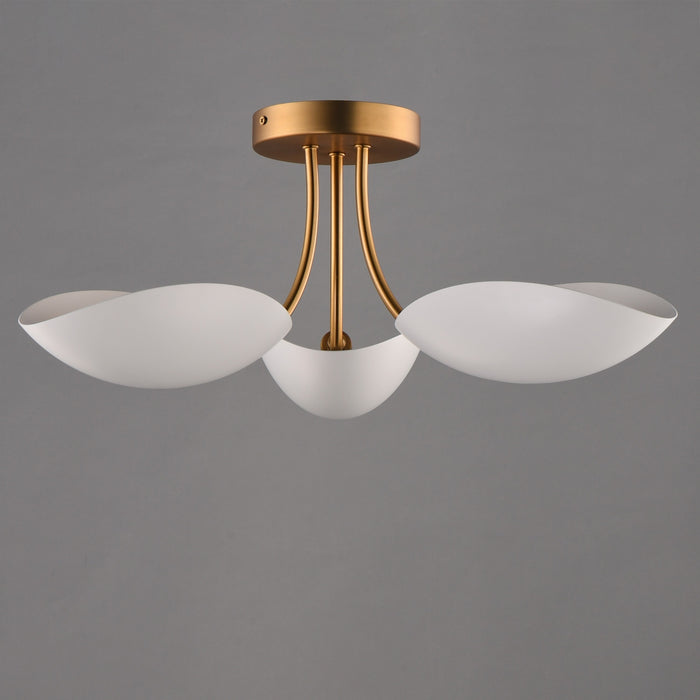 Myhouse Lighting Maxim - 10823WTNAB - Three Light Semi Flush Mount - Maris - White/Natural Aged Brass
