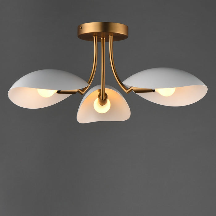 Myhouse Lighting Maxim - 10823WTNAB - Three Light Semi Flush Mount - Maris - White/Natural Aged Brass