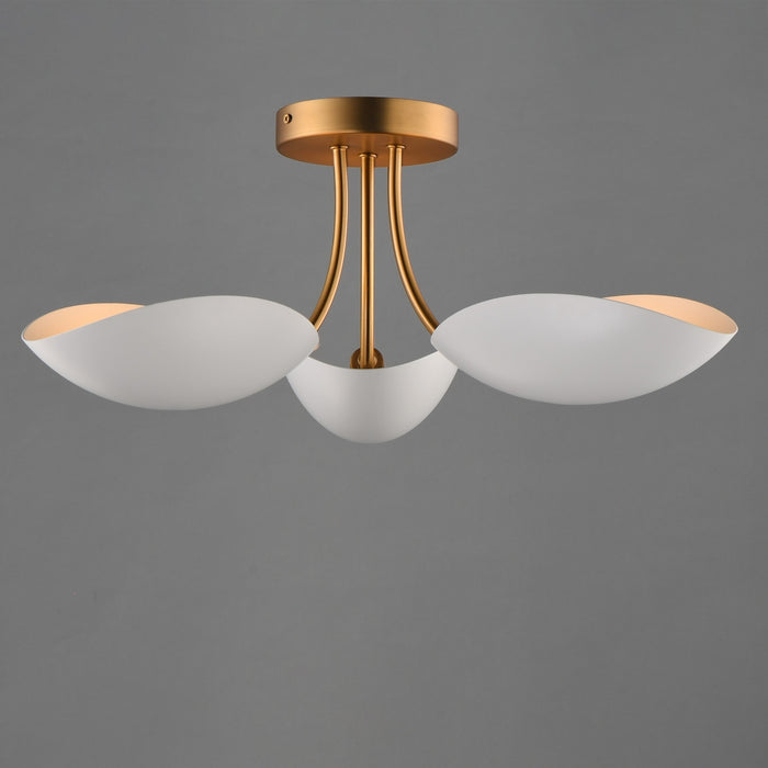 Myhouse Lighting Maxim - 10823WTNAB - Three Light Semi Flush Mount - Maris - White/Natural Aged Brass